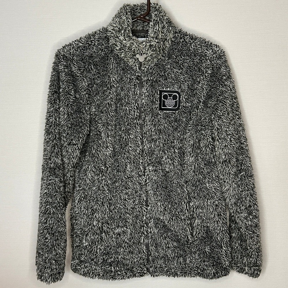 Disney Mickey Mouse Full Zip Fuzzy Fleece Jacket Black White Marled XS Fall